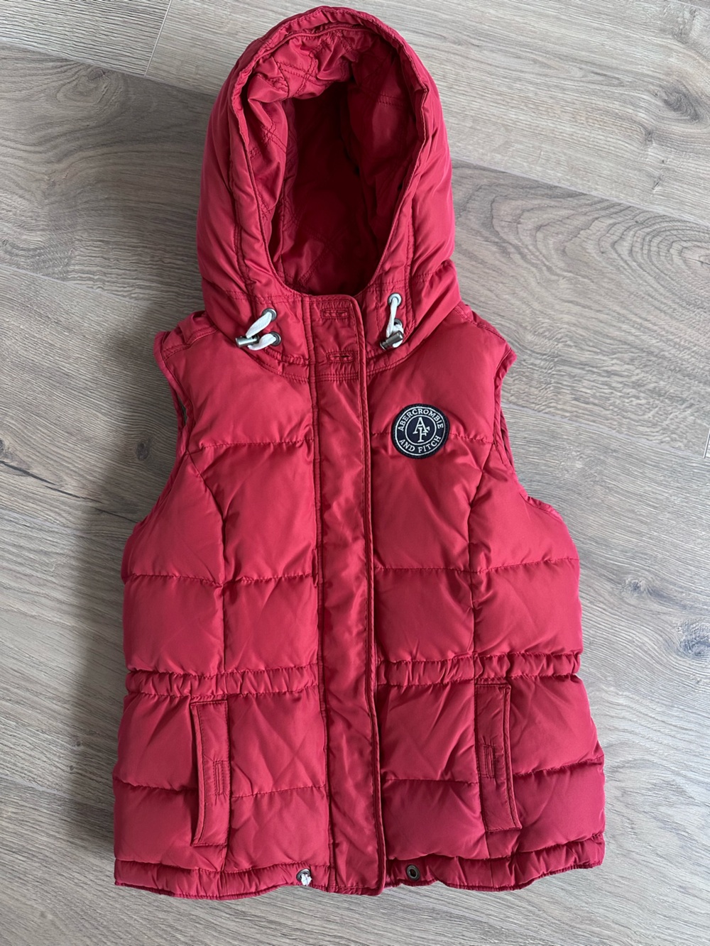 Abercrombie & Fitch Red Down Puffer Vest Hooded Women’s M Fits S